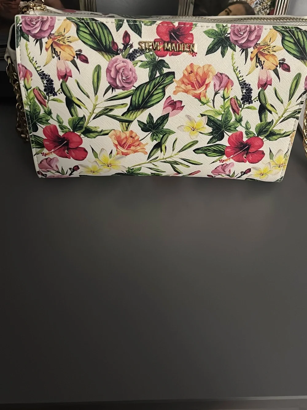 Steve Madden Floral Crossbody Bag - Cream with Pink, Red & Yellow Blooms